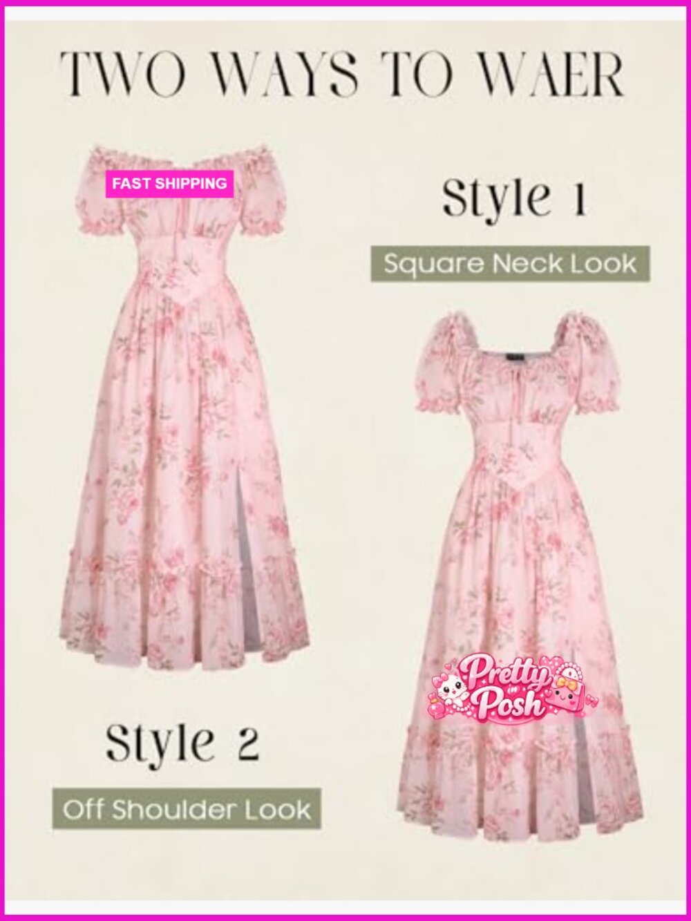 Ruffled Floral Corset Dress Square Neck Short Sleeve A-line - Picture 6 of 7